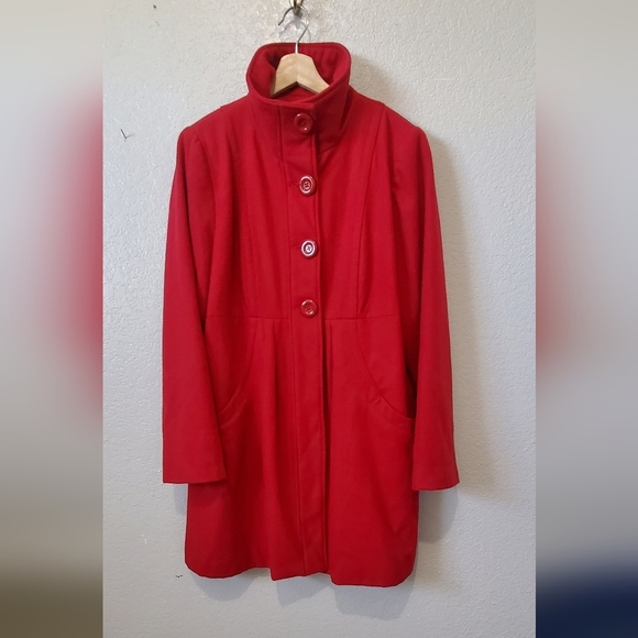 Liz Lange Jackets & Blazers - Liz Lange Meternity Wool Long Red Button-Up Coat Size XL